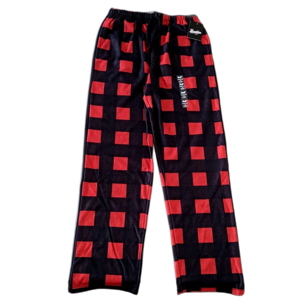 NEW Brooklyn Cloth Men's Winter Pajama Red and Black Checkered Pants, Size M NWT